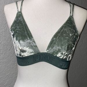 Victorias Secret crushed green velvet PINK bra lette Sz S strappy back